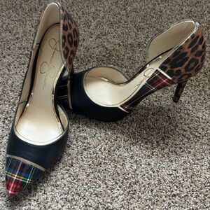 Jessica Simpson Leopard and Plaid Heels